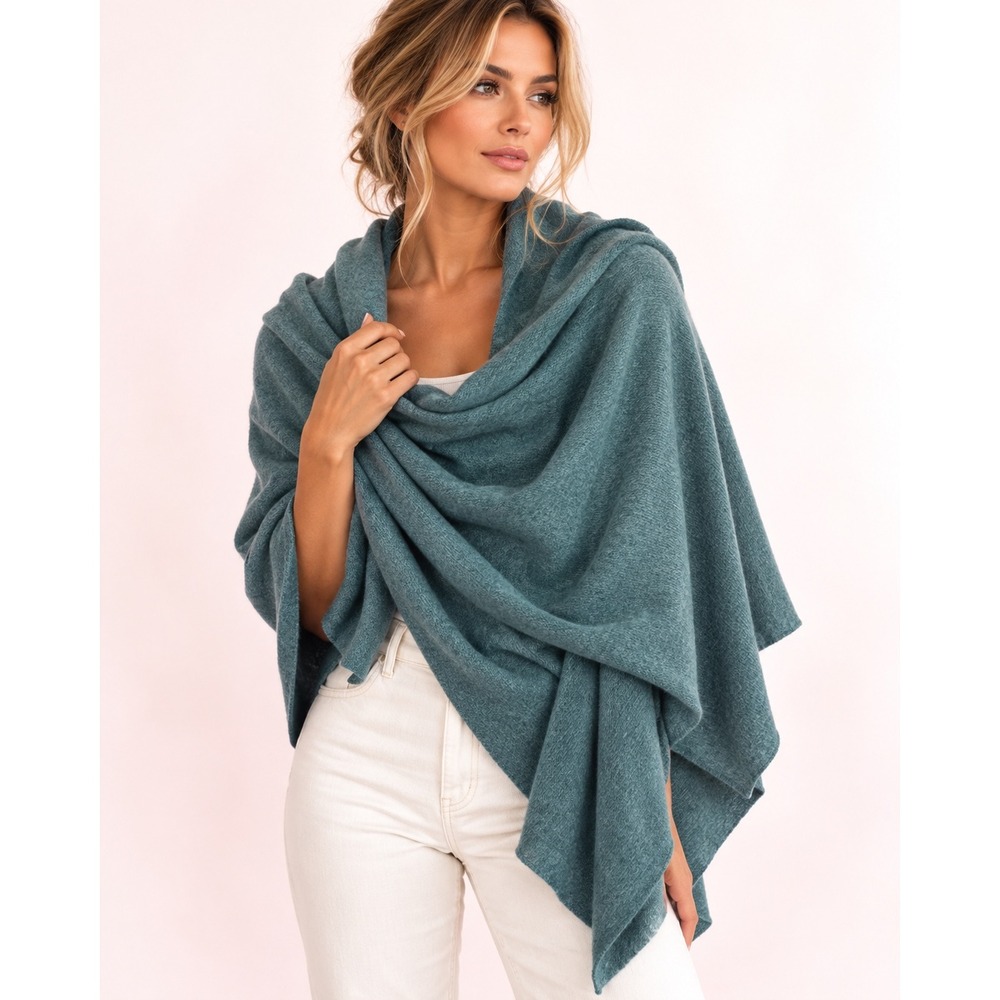 White + Warren Cashmere Travel Wrap Scarf Teal Blue Oversized Shawl Luxury Wrap